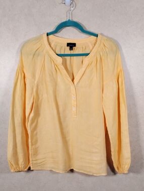 I154 Talbots Pale Yellow Linen Peasant Blouse with Button Placket M FINAL PRICE